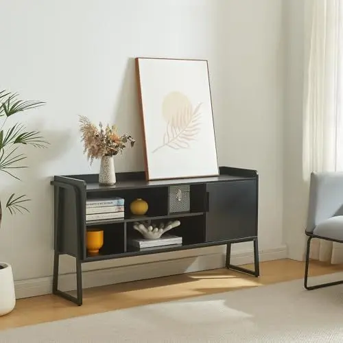 Produktbild: (en.casa) TV Schrank Storfjord Lowboard mit 4 Ablagefächern Fernsehschrank 120 x 34 x 63 cm TV Board TV Kommode mit Metallgestell Fernsehtisch Schwarz