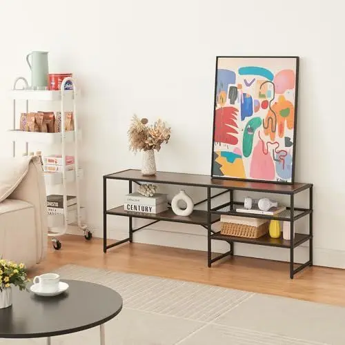 Produktbild: (en.casa) TV Schrank Västiarharg Lowboard mit 3 Ablagen TV Board offen 120 x 30 x 46 cm TV Rack Fernsehtisch TV Tisch Metallgestell Schwarz/Walnussoptik