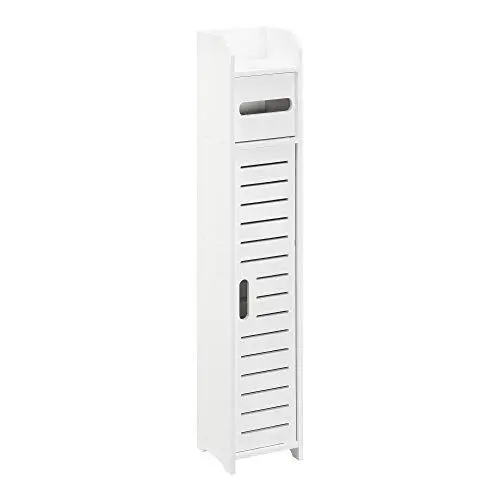 Produktbild: (en.casa) Toilettenpapierhalter mit Schranktür 80 x 15 x 15 cm Badezimmerschrank Badschrank Badregal Schrank WPC Weiß