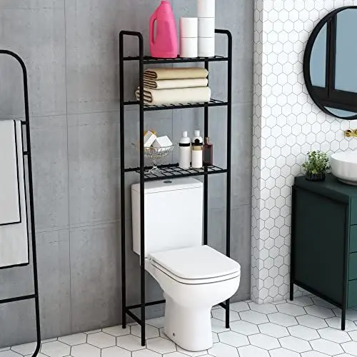 Produktbild: (en.casa) Toilettenregal Nordborg Badezimmer Regal stehend Metall Standregal mit 3 Ablagen Überbau für Toilette 161 x 53 x 25 cm