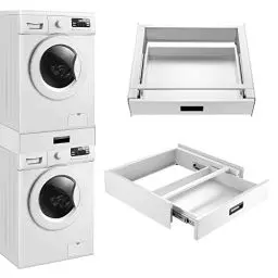 Produktbild: (en.casa) Zwischenbaurahmen Trockner Waschmaschine Verbindungsrahmen mit Schublade Stahl Waschturm Verbindungssatz universell einsetzbar für Geräte mit Einer Breite von 60 cm Weiß