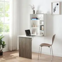 Produktbild: (en.casa) Wandklapptisch Greve Klapptisch ausklappbarer Tisch Wandtisch klappbar mit Stauraum Wandschreibtisch Klappschreibtisch Küchentisch Esstisch Weiß/Holzoptik