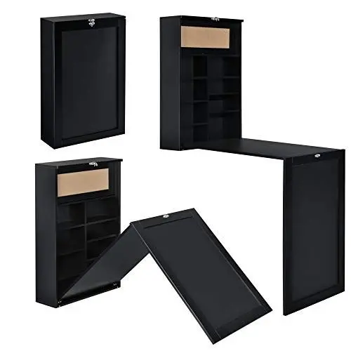 Produktbild: (en.casa) Wandklapptisch Kläppen Wandschreibtisch Küchentisch Schreibtisch mit Regal klappbar platzsparend Schwarz