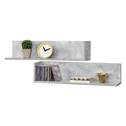 Produktbild: (en.casa) Wandregal Elverum 2er Set 75 x 16,5 x 16,5 cm Spanplatte Betonoptik