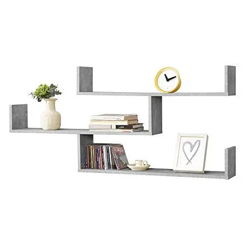 Produktbild: (en.casa) Wandregal Grimstad 119 x 18 x 55 cm Bücherregal Hängeregal mit 3 Ablageflächen bis 14 kg Spanplatte Betonoptik