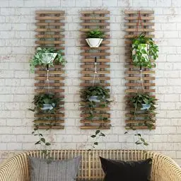 Produktbild: (en.casa) Wandregal Herwijnen für Blumentopf 3er Set Balkon Pflanzenregal hängend für innen außen Hängeregal Blumenregal Dunkler Holzton