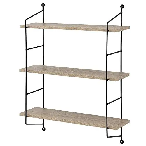 Produktbild: (en.casa) Wandregal Ösel Hängeregal Bücherregal hängend mit 3 Regalböden Holz-Optik Wohnzimmer Regal mit Stahlrahmen Küchenregal