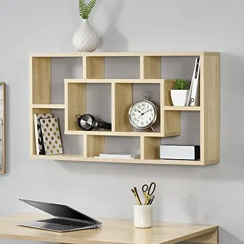 Produktbild: (en.casa) Design Wandregal in Eichen-Optik 85 x 47,5 x 16 cm Regal Bücherregal Hängeregal Büro