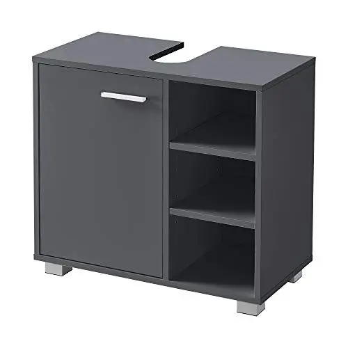 Produktbild: (en.casa) Waschbeckenunterschrank 56 x 60 x 31 cm Badezimmerschrank mit Siphonausschitt Badschrank mit Schranktür 3 Ablagefächern Dunkelgrau