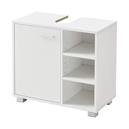 Produktbild: (en.casa) Waschbeckenunterschrank 56 x 60 x 31 cm Badezimmerschrank mit Siphonausschitt Badschrank mit Schranktür 3 Ablagefächern Weiß