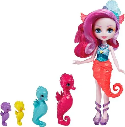 Produktbild: Enchantimals HCF73 - Royal Sedda Seahorse Puppe, Mit 4 Seepferdchen Tierfiguren, Tolles Spielzeug Geschenk Für Kinder Ab 3 Jahren, Multicolour, Ca. 15 cm