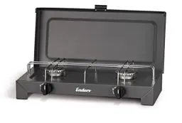 Produktbild: Enders Campingkocher CANBERRA 2, Gaskocher, 2-flammig, 2 Edelstahlbrenner 2x2,3kW, Betrieb mit Gasflasche oder Schraubkartusche möglich, 4,6kW Gesamtleistung, Topfrost, abnehmbarer Deckel, #1790
