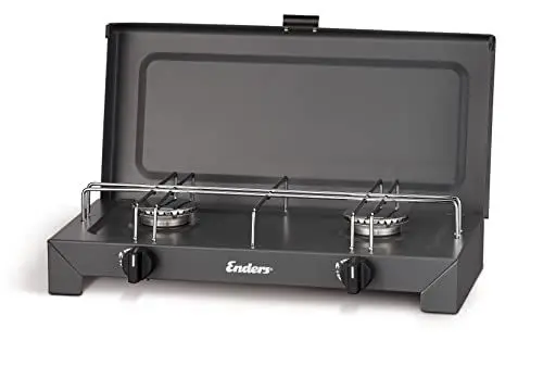 Produktbild: Enders Campingkocher CANBERRA 2, Gaskocher, 2-flammig, 2 Edelstahlbrenner 2x2,3kW, Betrieb mit Gasflasche oder Schraubkartusche möglich, 4,6kW Gesamtleistung, Topfrost, abnehmbarer Deckel, #1790
