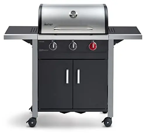 Produktbild: Enders Gasgrill CHICAGO 3 R TURBO, mit Gussrost, 3-Brenner, Edelstahl-Deckel doppelwandig mit Grill-Thermometer, SWITCH GRID Grillwagen mit Räder, Schwarz/Silber, #893776