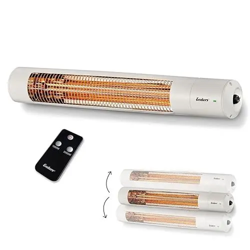 Produktbild: Enders Wandheizstrahler Oxeo White, Elektrostrahler, Heizpilz, Halogenstrahler, Infrarot-Strahlungswärme, 3 Leistungseinstellungen bis 2.000 W, Fernbedienung und Wandhalterung, Neigungswinkel #49286