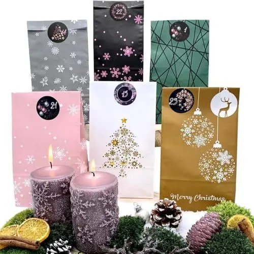 Produktbild: endlosschenken Adventskalender zum Befüllen Tüten Weihnachtskalender zum selber Basteln mit großen Tüten Kraftpapier