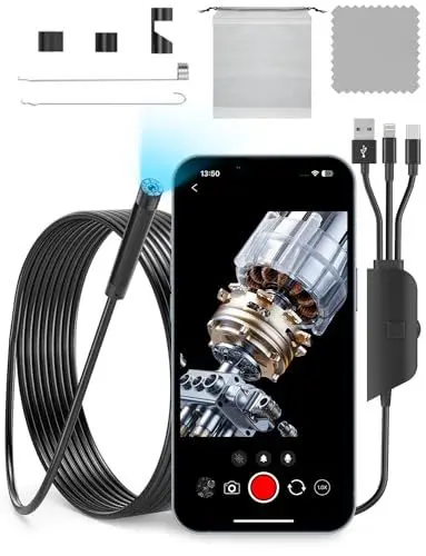 Produktbild: Endoskopkamera mit Licht,1920P HD Endoskopkamera,5m Inspektionskamera mit 8 LED Leuchten,Kein WLAN Erforderlich,Ip67Wasserdichtes (5001Pro-8MM-200W-5M)
