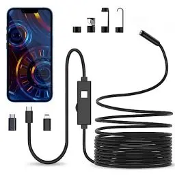 Produktbild: Endoskopkamera mit Licht, 1080P HD Endoskop-Kamera Handy mit Licht Wasserdichtes Ip67 Kein WLAN Erforderlich Inspektionskamera Kanal-kamera Handy mit 8 LED Licht für Android & iOS, Tablet (16.4 ft/5m)