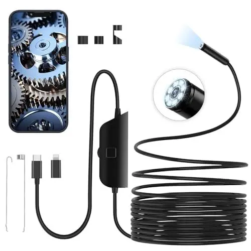 Produktbild: Endoskopkamera mit Licht, 1920P HD Endoskop-Kamera Handy mit 8 LED Licht Wasserdichtes IP67, Kein WLAN Erforderlich Inspektionskamera Kanal-Kamera