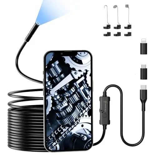 Produktbild: Endoskopkamera mit Licht, Ennovor 1920 HD Endoskop with 8 LED Lights, IP67 Wasserdicht Inspektionskamera,No WiFi Endoskopkamera Handy, Rohrkamera for Android & iOS, Tablet (16.4 ft/5 m)