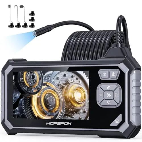 Produktbild: Endoskopkamera mit Licht, Hopefox 4.3 Zoll IPS Bildschirm Industrie Endoskop, IP67 wasserdichte Inspektionskamera, 1080P HD Rohrkamera mit 8 LEDs, Kanalkamera mit 16.5FT/5M Halbstarres Kabel