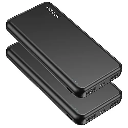 Produktbild: ENEGON 2er-Pack Powerbank 10000mAh, Powerbank Klein mit USB-C-EIN- und Ausgang und Zwei USB-Ausgängen für Apple iPhone, iPad, Samsung Galaxy S9, Tablets und mehr (Schwarz x 2)