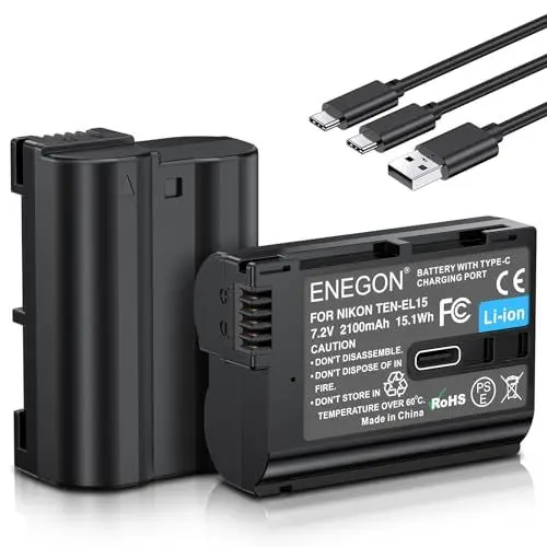 Produktbild: ENEGON EN-EL15/EL15c USB-C Direktladung Ersatzakkus 2100mAh (2er-Pack) mit 2-in-1 USB-C Ladekabel für Nikon EN-EL15 und Nikon D7100,D750,D7000,D7200,D610,D880,D810,D800,D600,D800e,D810a,Z5,Z6,Z7