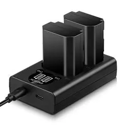 Produktbild: ENEGON Ersatzakku (2 Stück) und Smart LED Dual USB Ladegerät für Sony NP-FZ100 und Alpha 9, A9, Alpha 9R, A9R, Sony Alpha 9S, A9S, Sony A7RIII A7R3, Sony A7 III, Sony A7R4, Sony A7RIV Digitalkameras
