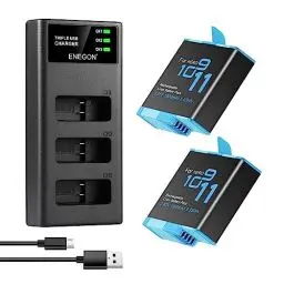 Produktbild: ENEGON Hero 12 11 10 9 Akku (1800mAh 2-Pack) Wiederaufladbare Hero 11 Akku und 3-Kanal-USB LCD Batterieladegeräte voll Kompatibel mit Gopro Hero 12 Hero 11, Hero10, Hero 9 (2X Akkus+1x Ladegerät)