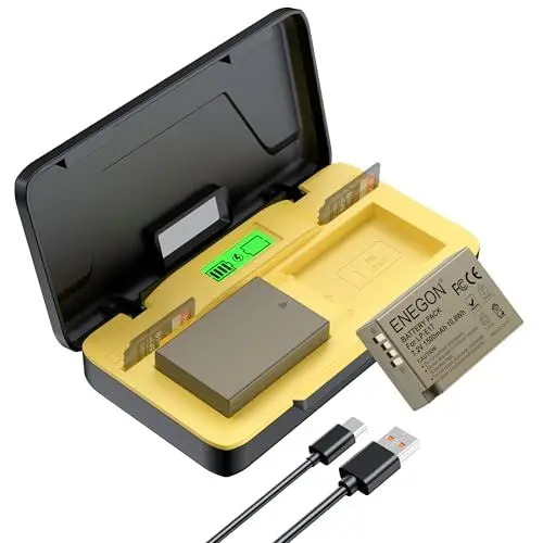 Produktbild: ENEGON LP-E17 20W Dual-Akku-Schnellladegerät-Set (2 x 1500 mAh) Kompatibel mit Canon EOS R10, R8, RP, R50, R100, M3, M5, M6, 200D, 250D, 77D, 750D, 760D, 800D, 8000D und mehr LCD-Display