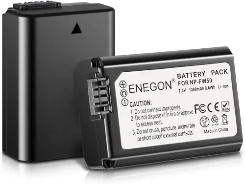 Produktbild: ENEGON NP-FW50 Akku 1300mAh (2er-Pack) für Sony ZV-E10, A6000, A6500, A6300, A6400, A7, A7II, A7RII, A7SII, A7S, A7S2, A7R, A7R2, A55, A5100, A5000,A3000, A55,RX10