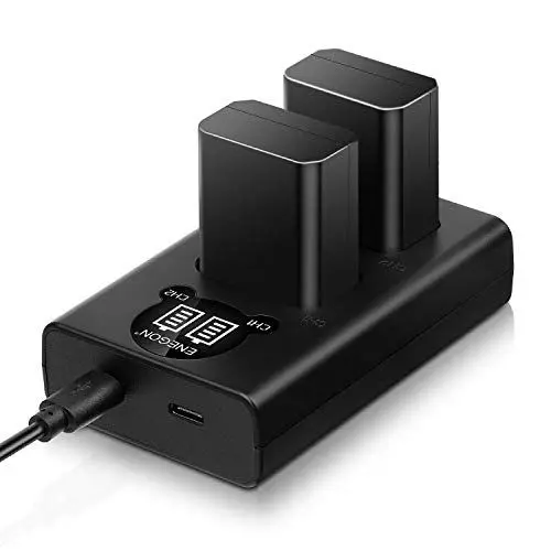 Produktbild: ENEGON NP-FW50 Akku (2-Pack | 1300mAh) und LCD Dual USB Ladegerät für Sony ZV-E10, A6000, A6300, A6400, A6500, A7, A7II, A7RII, A7SII, A7S, A7R, A7RII, A55, A5100, RX10 - Zubehör Kit