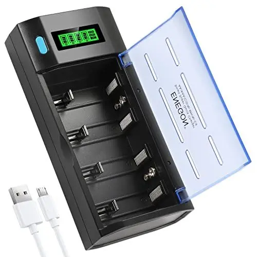 Produktbild: ENEGON Batterie Ladegerät–Universal Akku Ladegerät & Battery Charger für AA/AAA/C/D/9V NiMH/NiCD wiederaufladbare Batterien –mit LCD Display, Schnellladefunktion, Entladefunktion und 4 Ladeschächten