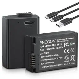 Produktbild: ENEGON Wiederaufladbare Ersatz-Akkus EN-EL25/EL25A mit Direktladung USB-C 1600mAh (2 Stück) mit 2-in-1 Typ-C Ladekabel für Nikon Z Serie Z50, Z30, Z FC,Nikon EN-EL25/EL25A,4241 und MH-32