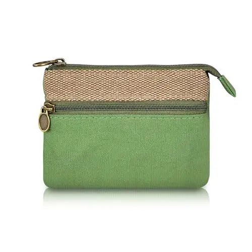 Produktbild: Energather Coin Purse, Baumwoll Mini Geldbeutel Damen mit Reißverschluss, Kleine Münzbörsen für Damen und Männer, Tragbare Mini Portemonnaie Damen Klein für Quittungen, Münzen, Kleingeld (Grün)