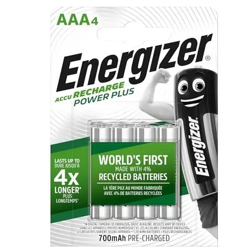Produktbild: Energizer Recharge Power Plus - AAA Akkus (4 Stück) -700 mAh NiMH Batterien - Bis zu 5 Jahre nutzbare Batterielebensdauer - Bis zu 1000 mal wiederaufladbar - 100% plastikfreie Recycelbar Verpackung