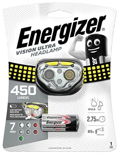 Produktbild: Energizer Stirnlampe LED, Vision Ultra HD Superhelle Kopflampe für Camping, Outdoor und Wandern, Batterie Enthalten, 1 Stück (1er Pack)