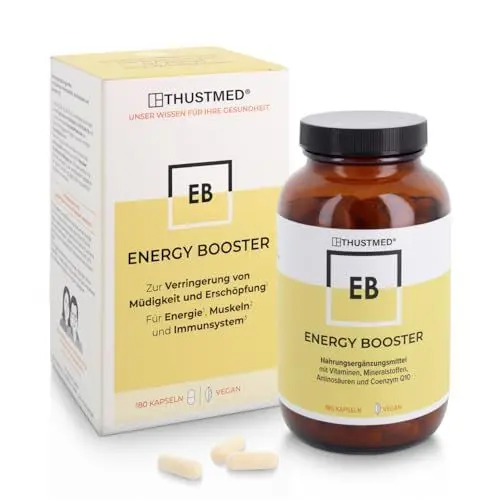 Produktbild: Energy Booster - Magnesium und Kalium mit L-Valin, L-Isoleucin, L-Leucin sowie wichtigen Vitaminen, 180 Kapseln, hochdosiert, laborgeprüft, vegan, besonders rein, in Deutschland hergestellt
