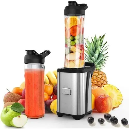 Produktbild: Enfmay Mixer Smoothie Maker - 350W Smoothie Mixer to Go mit 2x600ml Flaschen - Tragbarer Edelstahl Blender für Shake Smoothie und Babynahrung - Silber