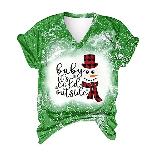 Produktbild: Enge Hemden für Frauen, Weihnachtsmode, Kausale V-Ausschnitt-Druckbluse, Kurzarm-T-Shirt, Oberteile, Netzhemd, Damen, Geschenke, 2023, Sweatshirt, Tunika-Pullover