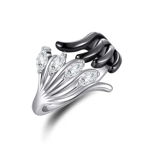 Produktbild: Engel Teufel Ring Sterling Silber Dämon Engelsflügel Verstellbarer offener Ring Schmuck Geschenke für Frauen