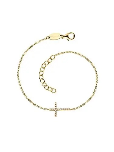 Produktbild: Engelsrufer Armband aus Sterlingsilber mit Kreuz-Anhänger und Zirkonia Vergoldet, Länge: 17cm + 3cm, ERB-LILCROSS-ZI-G