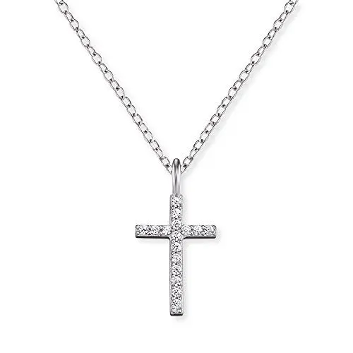 Produktbild: Engelsrufer Cross Kette mit Anhänger für Damen 925er Sterlingsilber besetzt mit 19 weißen Zirkonia Länge 38 cm plus 4 cm