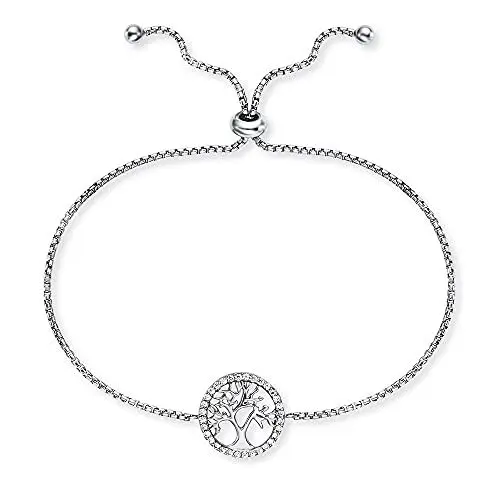 Produktbild: Engelsrufer Damen Armband Sterling Silber mit Lebensbaum Anhänger, Zirkonia Steine, verstellbarer Schiebeverschluss, nickelfrei, Allergiker geeignet