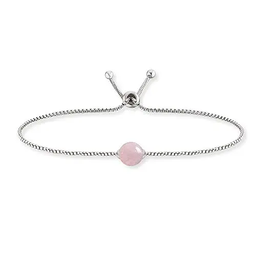 Produktbild: Engelsrufer Damen Armband aus Sterling Silber und Rosenquarz Kraftstein Anhänger, verstellbarer Schiebeverschluss, nickelfrei, ERB-LILGEM-RQ
