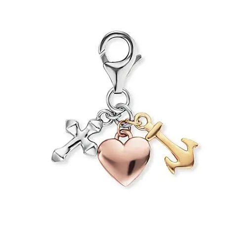 Produktbild: Engelsrufer Damen Charm Anhänger Liebe & Hoffnung aus Sterling Silber - drei Symbole Kreuz, Herz und Anker - dreifarbig silber, gold und roségold - Karabinerverschluss - nickelfrei