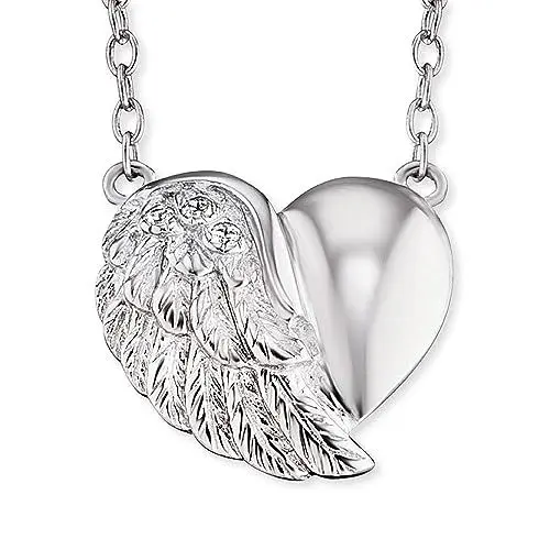 Produktbild: Engelsrufer Damen Halskette aus Sterling Silber mit Herzflügel Anhänger, besetzt mit 3 Zirkonia Steinen, Karabinerverschluss, in zwei Längen verstellbar, nickelfrei, ERN-LILHEARTWING