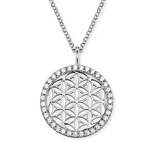 Produktbild: Engelsrufer Damen Halskette aus Sterling Silber mit Lebensblume Anhänger - besetzt mit 35 weißen Zirkonia Steinen - Karabinerverschluss - längenverstellbar - nickelfrei