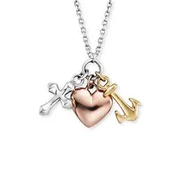 Produktbild: Engelsrufer Damen Halskette aus Sterling Silber mit Kreuz, Herz & Anker Anhängern, tricolor, Karabinerverschluss, längenverstellbar, nickelfrei