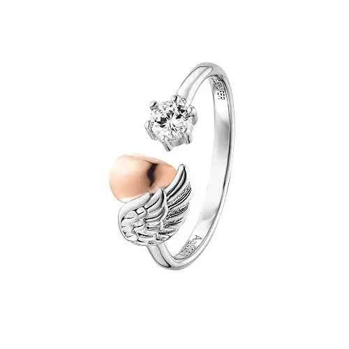 Produktbild: Engelsrufer Damen Ring Herzflügel aus Sterling Silber - besetzt mit einem Zirkonia Stein - größenverstellbar - nickelfrei